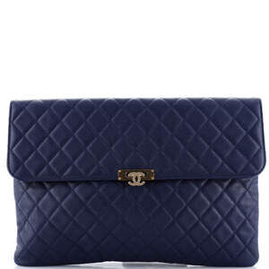 Chanel Large Golden Class O Case Clutch Quilted Caviar